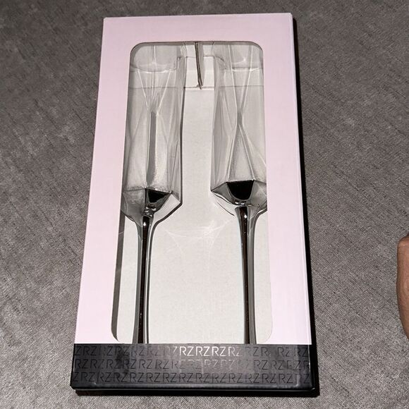 🔥Rachel Zoe Long Champagne Flute Glass Silver Set of Two! - Picture 5 of 8